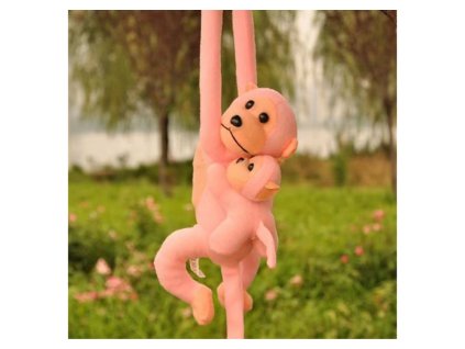 Plyšová opica s mláďaťom, ružová, 70 cm