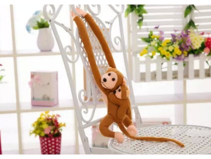 Plyšová opica s mláďaťom, svetlohnedá, 70 cm