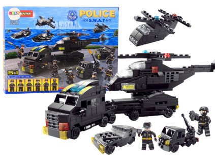 Policajná sada blokov Policajné vojenské figúrky 343 dielikov 6 v 1 čierna