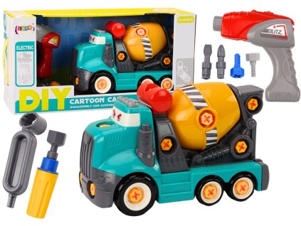 DIY tyrkysový kreslený miešač betónu