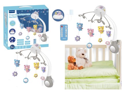 Kolotoč do postieľky Projektor Diaľkové ovládanie Melódie Zvuky zvierat Sivá