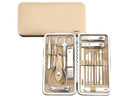 Sada na manikúru a pedikúru v puzdre, béžová sada na náradie, 20 ks