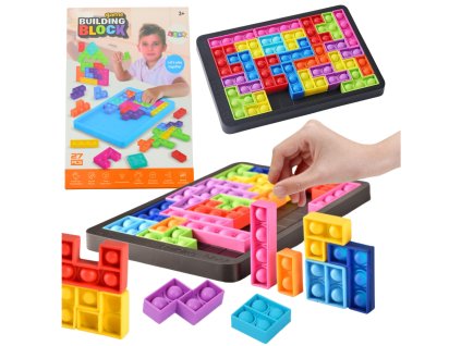 Tetris Pop-It hra Puzzle 3v1 senzorické farebné 27 dielikov