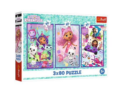 Puzzle - 3x80 - Gabbyne farebné dni - Gabiin mačací domček - Trefl 34882