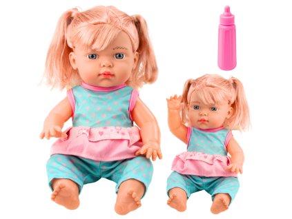 Bábika v tyrkysovej súprave s poníkmi, fľašou a zvukom