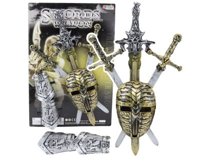 Rytierská sada 3 mečov, masky, chrániče, realistické dekorácie