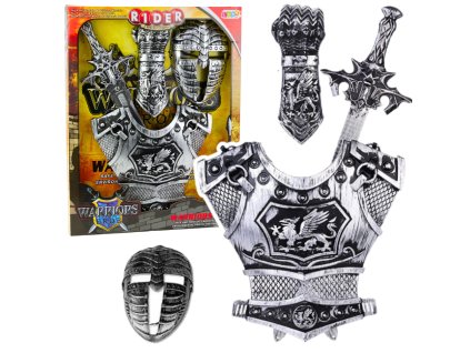 Veľká rytierska maska, brnenie, chránič meča, strieborný