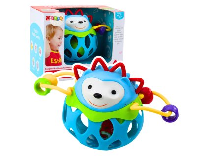 Mäkká hrkálka na ježka, senzorická hračka, modrá
