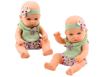 Zelená kvetinová čelenka s mašľou pre bábiky