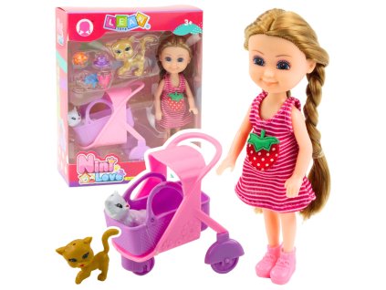 Mini bábika s príslušenstvom, kočík Kitty, ružová sada pre bábiky