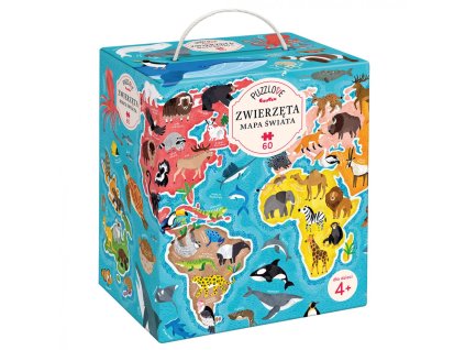 60-dielne puzzle puzzlove - mapa sveta, zvieratá