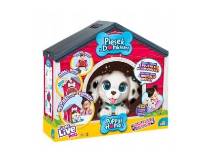 Maskot malých živých zvieratiek, dalmatínsky pes s domčekom