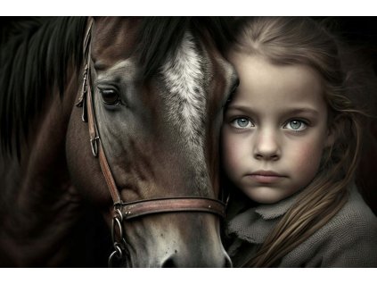 Diamantová mozaika - dievča s koňom