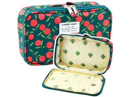 Školský peračník, kozmetická taštička, vrecko, čerešne, zelená 22,5 cm