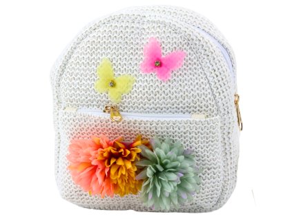 Detský batoh s vyšívanými motýľmi a kvetmi béžový 2,5 l 20 cm