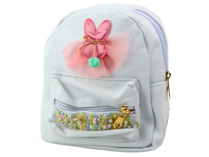 Detský batoh s reliéfnym králikom a tylovou ozdobnou stuhou biely 2,5 l 20 cm