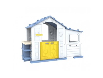 Detský záhradný domček s umývadlom a basketbalovým košom – modrý