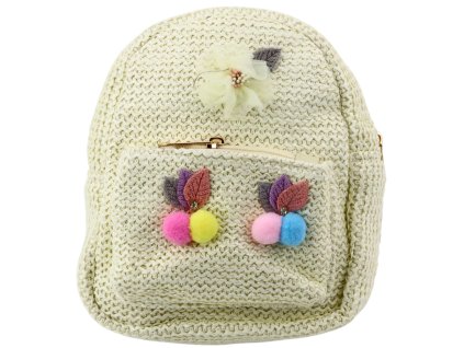Detský batoh s vyšívanými brmbolcami, farebný krémový, 20 cm, 2,5 l