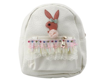 Detský batoh s reliéfnym králikom a volánikom, krémový, 20 cm, 2,5 l