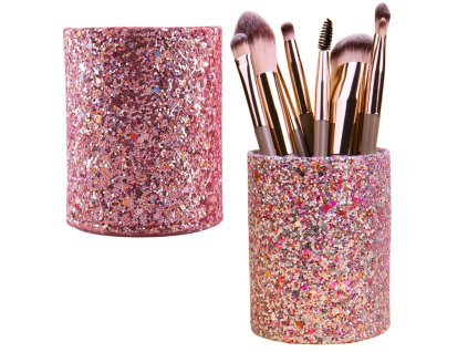 Nádobka na štetce a príslušenstvo, trblietavá ružová