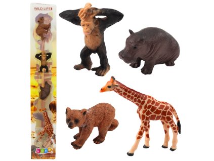 Sada minifigúrok divých zvierat šimpanz žirafa 6-9 cm 4 ks