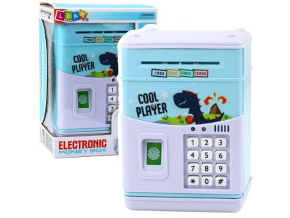 Elektronický trezor, bankomat, prasiatko, PIN kód pre deti, modrý dinosaurus