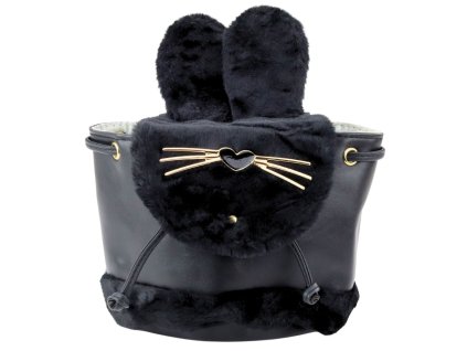 Detský batoh s plyšovými ušami, nastaviteľným popruhom, čierny, 22 cm, 4 l