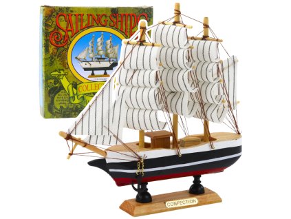 Zberateľský model dekoratívnej plachetnice čiernobiely 21x21cm