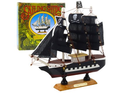 Zberateľský model dekoratívnej pirátskej plachetnice čiernej farby 20x20cm