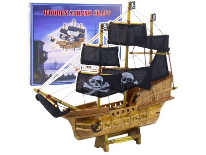 Zberateľský model dekoratívnej pirátskej plachetnice čiernej farby 33x29cm