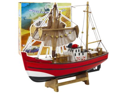 Zberateľský dekoratívny model rybárskeho člna červený 30x26cm