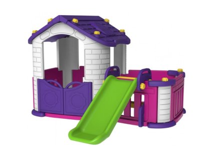 Záhradný domček so šmýkačkou 3v1 fialový