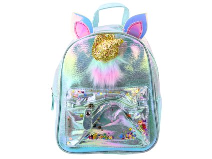 Detský batoh s rohom jednorožca a pohyblivými konfetami modrý 25 cm 4,5 l