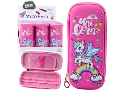 Školský peračník s ružovým jednorožcom, vystužený, 22,5 x 10 cm