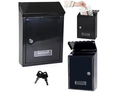 Poštová schránka na listy, pozinkovaná oceľ, čierna, 26,5x18,5x6,5cm