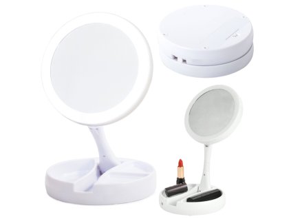 Zrkadlo s LED osvetlením, 10-násobné zväčšenie, nastaviteľný stojan, biele