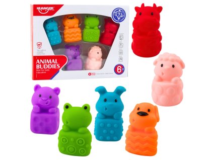 Sada mäkkých gumených blokov s farebnými zvieratkami, 6 ks.