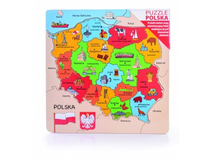 Drevená puzzle mapa Poľska