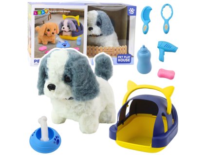 Interaktívne plyšové prepravné príslušenstvo pre psov na venčenie a štekanie, sivé a biele