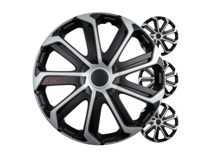 Kryty kolies auta, sada 4 kusov, evo čierna, strieborná, 14" palcov, farebný box