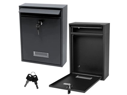 Poštová schránka na listy, pozinkovaná oceľ, čierna, 32x21,5x8,5cm