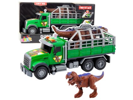 Nákladné auto na prepravu dinosaurov, figúrka dinosaura, svetlá a zvuky, zelená