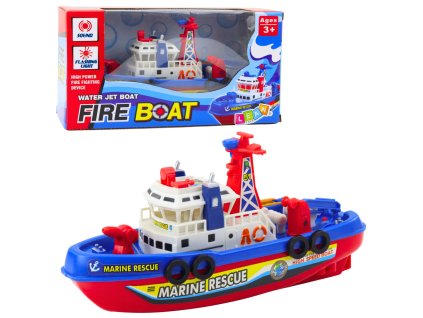 Hasičský čln s remorkérom a vodnou striekačkou so svetelnými a zvukovými efektmi