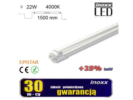 swietlowka led 150cm 22w t8 4000k g13 neutralna przezroczysta inoxx 150t8k4000 al tr fs i944