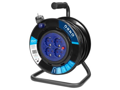 Cievka predlžovacej šnúry, 4 zásuvky 2P+Z Schuko, PVC kábel H05VV-F 3x1,5mm2, dĺžka 25m, pevné zásuvky, tepelná ochrana, uzávierky prúdových ciest