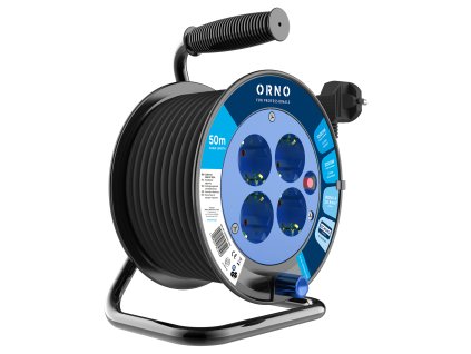 Naviják predlžovacej šnúry, 4 zásuvky 2P+Z (schuko), PVC kábel H05VV-F 3x1,5mm2, dĺžka 50m, tepelná ochrana, uzávierky prúdových ciest