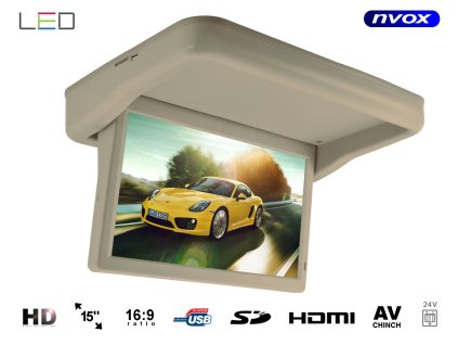 monitor podwieszany podsufitowy automatycznie opuszczany led hd 15cali hdmi usb sd video in 24v nvox rfvt1569m be i628