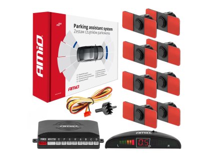 Sada cúvacích parkovacích senzorov s LED diódami, 8 senzorov, čierna, interná, 16,5 mm, amio-02256