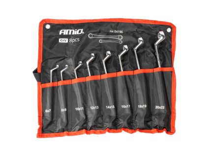 Očkové kľúče s vychýleným uhlom, sada vychýlených kľúčov 6 – 22 mm, 8 ks. amio-04196