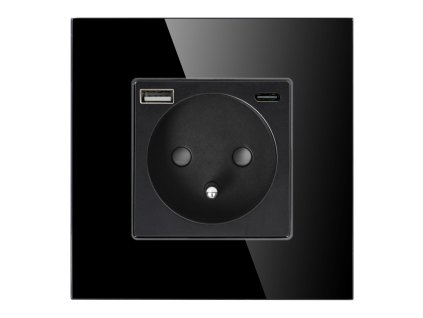 Jednoduchá zásuvka 2P+Z, USB-A + USB-C, PD, max. 20W, čierna